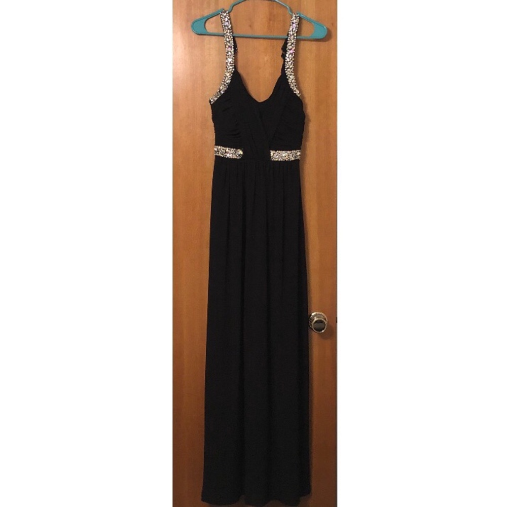 Black embellished evening gown